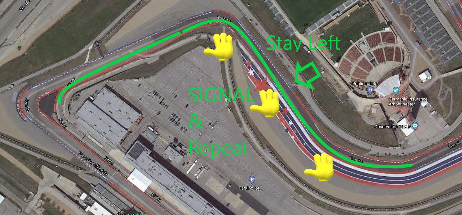 COTA track entry blend line